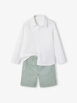 Ensemble Céremonie Chemise Et Bermuda Garçon - Vert Sauge