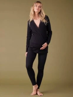 Ensemble De Grossesse Homewear Tee-shirt Peau à Peau + Legging - Noir