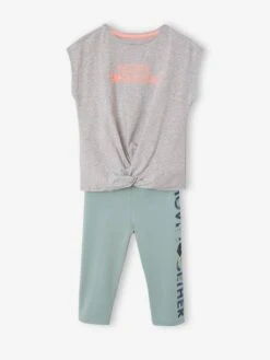 Ensemble De Sport Fille T-shirt Fantaisie Et Legging - Gris Chiné