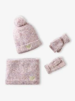 Ensemble Fille Bonnet « C½ur » + Snood + Moufles/mitaines - Rose Poudré -Vertbaudet Soldes Boutique ensemble fille bonnet cur snood mouflesmitaines 21