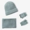 Ensemble Fille Bonnet + Snood + Moufles/mitaines - Vert Sauge