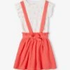 Ensemble Fille T-shirt à Volants Et Jupe à Bretelles En Gaze De Coton - Corail -Vertbaudet Soldes Boutique ensemble fille t shirt a volants et jupe a bretelles en gaze de coton