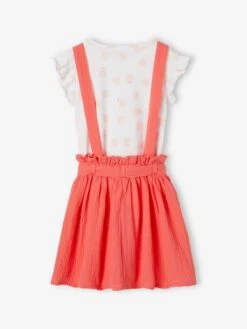 Ensemble Fille T-shirt à Volants Et Jupe à Bretelles En Gaze De Coton - Corail -Vertbaudet Soldes Boutique ensemble fille t shirt a volants et jupe a bretelles en gaze de coton 2
