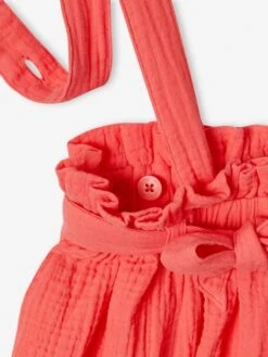 Ensemble Fille T-shirt à Volants Et Jupe à Bretelles En Gaze De Coton - Corail -Vertbaudet Soldes Boutique ensemble fille t shirt a volants et jupe a bretelles en gaze de coton 4