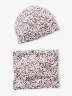 Ensemble Fleuri Fille Bonnet + Snood - Bois De Rose