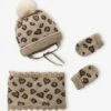 Ensemble Léopard C½urs Bonnet, Snood Et Moufles Bébé - Taupe -Vertbaudet Soldes Boutique ensemble leopard curs bonnet snood et moufles bebe