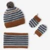 Ensemble Marin Bébé Garçon Bonnet + Snood + Moufles - Gris Chiné
