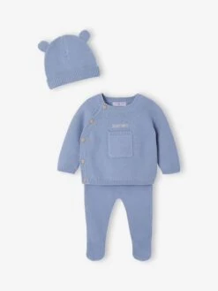 Ensemble Naissance En Tricot - Bleu Glacier -Vertbaudet Soldes Boutique ensemble naissance en tricot 10