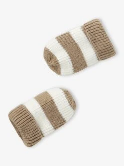 Ensemble Rayé Bonnet Péruvien, Snood Et Moufles Bébé - Rayé Beige -Vertbaudet Soldes Boutique ensemble raye bonnet peruvien snood et moufles bebe 1