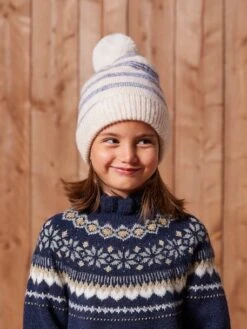 Ensemble Rayé Fille Bonnet + Snood + Moufles/gants - Vanille