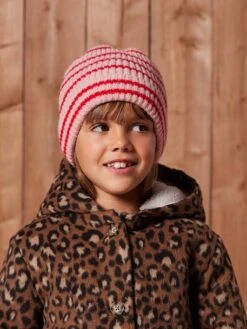 Ensemble Rayé Fille Bonnet + Snood + Moufles/gants - Blush