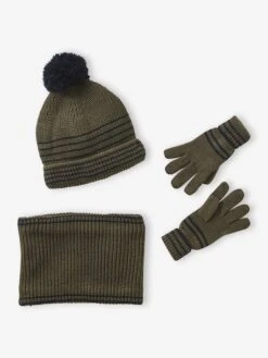 Ensemble Rayé Garçon Bonnet + Snood + Moufles/gants - Bleu Chambray -Vertbaudet Soldes Boutique ensemble raye garcon bonnet snood mouflesgants 9