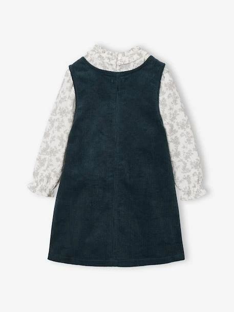 Ensemble Robe Chasuble En Velours Et Blouse Gaze Coton Fille - Bleu Pétrole 2 Ensemble Robe Chasuble En Velours Et Blouse Gaze Coton Fille - Bleu Pétrole – Image 2
