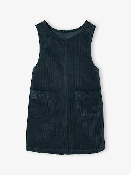 Ensemble Robe Chasuble En Velours Et Blouse Gaze Coton Fille - Bleu Pétrole 8 Ensemble Robe Chasuble En Velours Et Blouse Gaze Coton Fille - Bleu Pétrole – Image 8