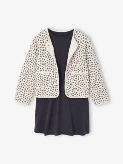 Ensemble Robe Et Gilet Matelassé Fille - Anthracite