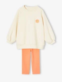 Ensemble Robe-sweat Motifs Fleurs + Corsaire Fille - écru