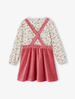 Ensemble Robe Tablier En Velours Et T-shirt Fille - Rose -Vertbaudet Soldes Boutique ensemble robe tablier en velours et t shirt fille 3