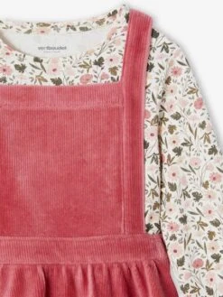 Ensemble Robe Tablier En Velours Et T-shirt Fille - Rose -Vertbaudet Soldes Boutique ensemble robe tablier en velours et t shirt fille 4
