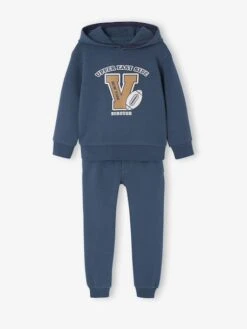 Ensemble Sport Garçon Sweat Capuche Imprimé + Jogging Uni - Bordeaux