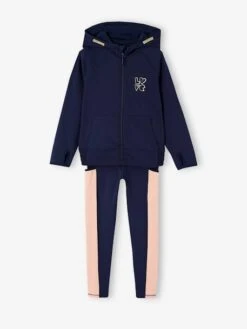 Ensemble Sport Sweat à Capuche Et Legging Fille Matière Tecnique - Marine