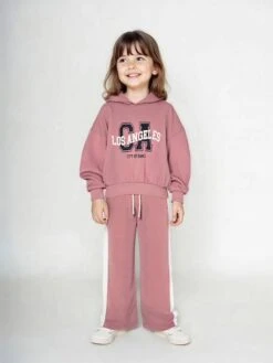 Ensemble Sport Sweat à Capuche + Jogging Large Fille - Vieux Rose