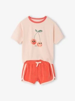 Ensemble T-shirt Et Short En éponge Fille - Corail