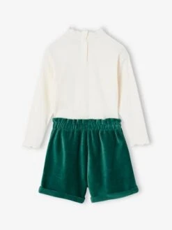 Ensemble T-shirt + Short En Velours Fille - Vert -Vertbaudet Soldes Boutique ensemble t shirt short en velours fille 3