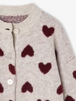 Gilet Jacquard Coeurs Fille - Beige Doré -Vertbaudet Soldes Boutique gilet jacquard coeurs fille 2