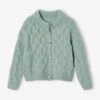 Gilet Maille Torsadée Fille - Vert De Gris