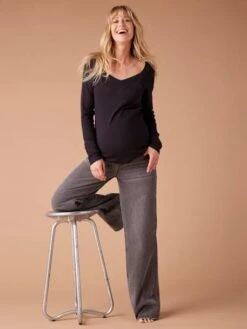 Jean De Grossesse Large Avec Bandeau - Denim Gris