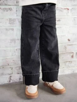 Jean Fille Large à Revers - Denim Black