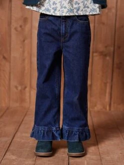 Jean Fille Large à Volants - Bleu Foncé