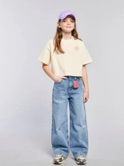 Jean Large Effet Usé Fille - Bleu Clair -Vertbaudet Soldes Boutique jean large effet use fille 5