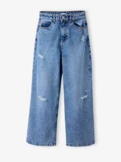 Jean Large Effet Usé Fille - Bleu Clair -Vertbaudet Soldes Boutique jean large effet use fille 6