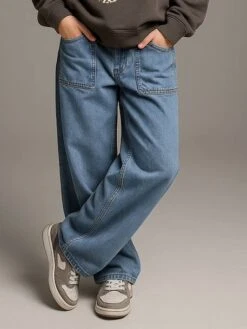 Jean Large Poches Charpentier Fille - Denim Gris