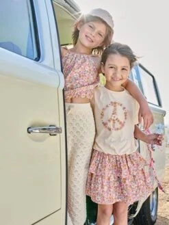 Jupe à Volant Smockée Fille - Abricot Poudré