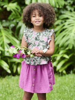 Jupe Couleur En Gaze De Coton Fille - Violet -Vertbaudet Soldes Boutique jupe couleur en gaze de coton fille 31