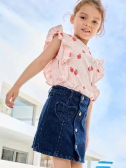 Jupe En Jean Boutonnée Fille - Denim Brut -Vertbaudet Soldes Boutique jupe en jean boutonnee fille 5