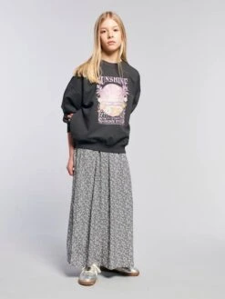 Jupe Fille Longue à Fleurs - Gris Imprimé