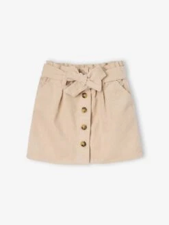 Jupe Fille Velours Style Paperbag - Beige Doré