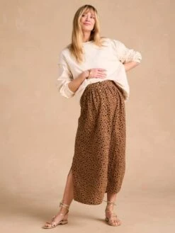 Jupe Longue Grossesse En Gaze De Coton - Sable