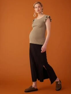 Jupe Longue Grossesse En Maille - Noir