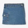 Jupe-short En Denim Fille Poche Cargo - Bleu Moyen -Vertbaudet Soldes Boutique jupe short en denim fille poche cargo