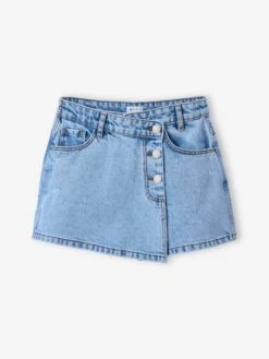 Jupe Short En Jean Asymétrique Fille - Bleu Clair