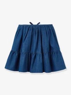 Cyrillus Jupe Volantée Fille En Denim Light - Bleu Jean -Vertbaudet Soldes Boutique jupe volantee fille en denim light 1