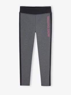 Legging De Sport Fille Bandes Côtes - Gris Chiné