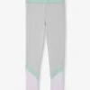 Legging Sport à Bandes Fille Matière Technique - Gris Chiné