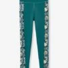 Legging Sport Matière Technique Fille Bandes Côtés Fleurs Exotiques - Vert émeraude