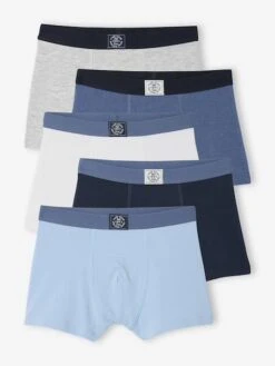 Lot 5 Boxers Unis Garçon - Bleu