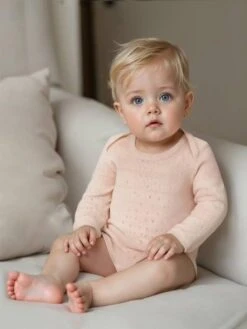 Lot De 2 Bodies Bébé Manches Longues En Maille Pointelle - Rose Pâle -Vertbaudet Soldes Boutique lot de 2 bodies bebe manches longues en maille pointelle 1